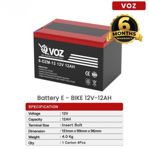 Baterai Aki Sepeda Listrik 12V 12 Ah Voz / Baterai Aki E-Bike 12 Ah 12V Voz