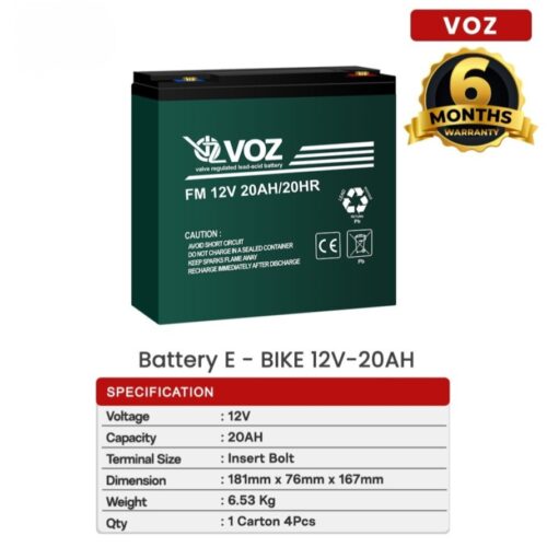 Baterai Aki Sepeda Listrik 12V 20 Ah Voz / Baterai Aki E-Bike 20 Ah 12V Voz