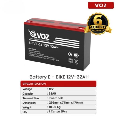 Baterai Aki Sepeda Listrik 12V 32 Ah Voz / Baterai Aki E-Bike 32 Ah 12V Voz