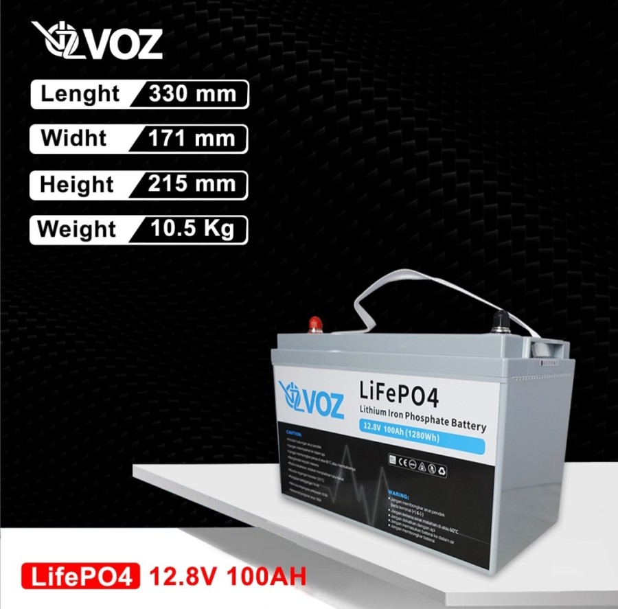 Baterai Voz Lithium LifePo4 100 Ah 12,8V