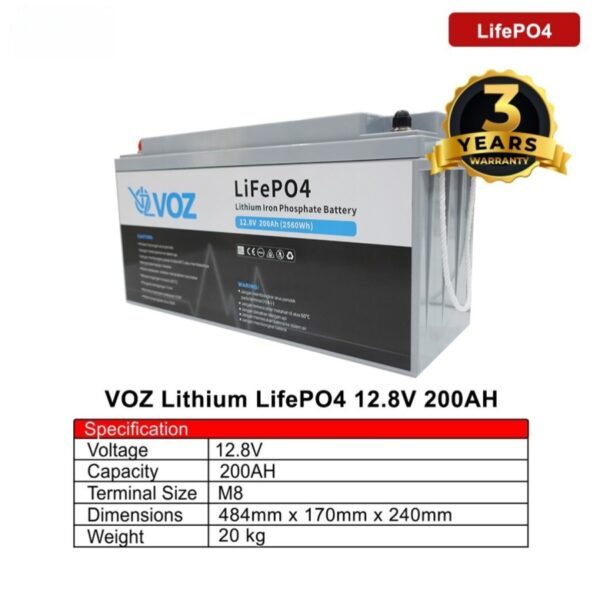 Baterai Voz Lithium LifePo4 200 Ah 12,8V