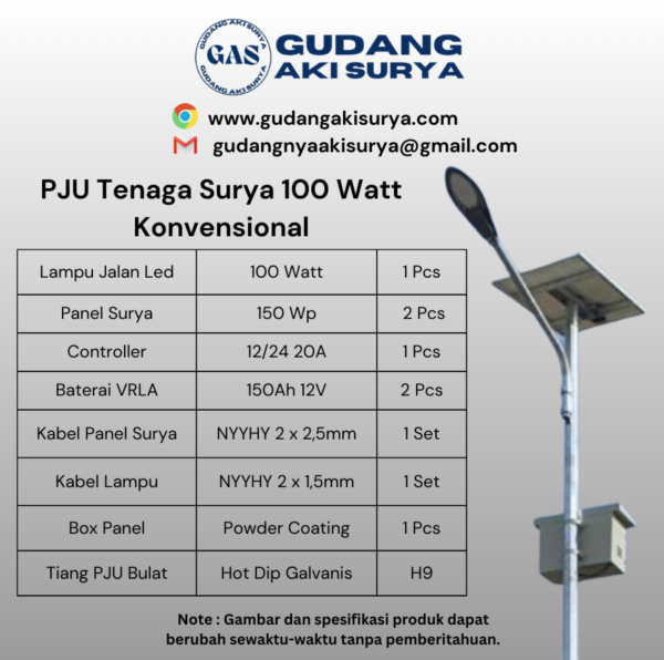 PJU Tenaga Surya 100 Watt Konvensional