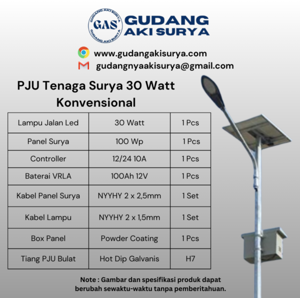 PJU Tenaga Surya 30 Watt Konvensional