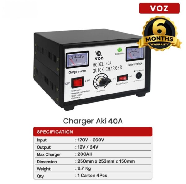 Voz Charger Aki Baterai 40 Ampere 12V-24V