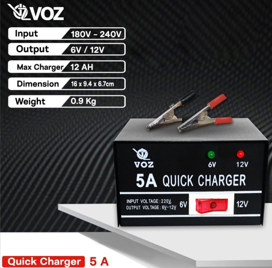 Voz Charger Aki Baterai 5 Ampere 6V-12V