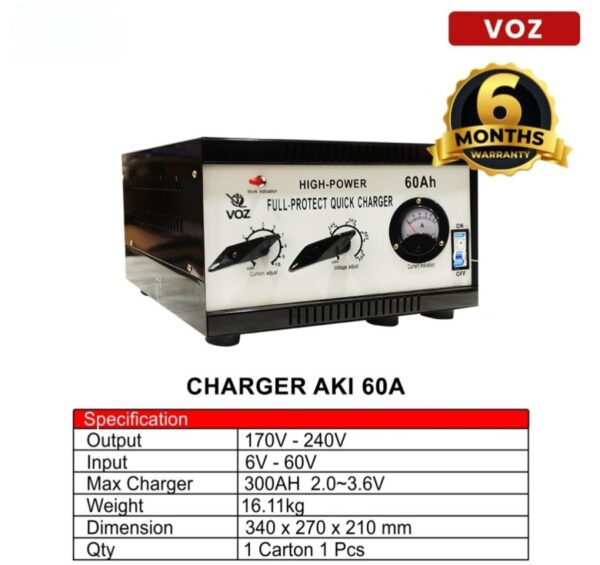 Voz Charger Aki Baterai 60 Ampere 6V-60V